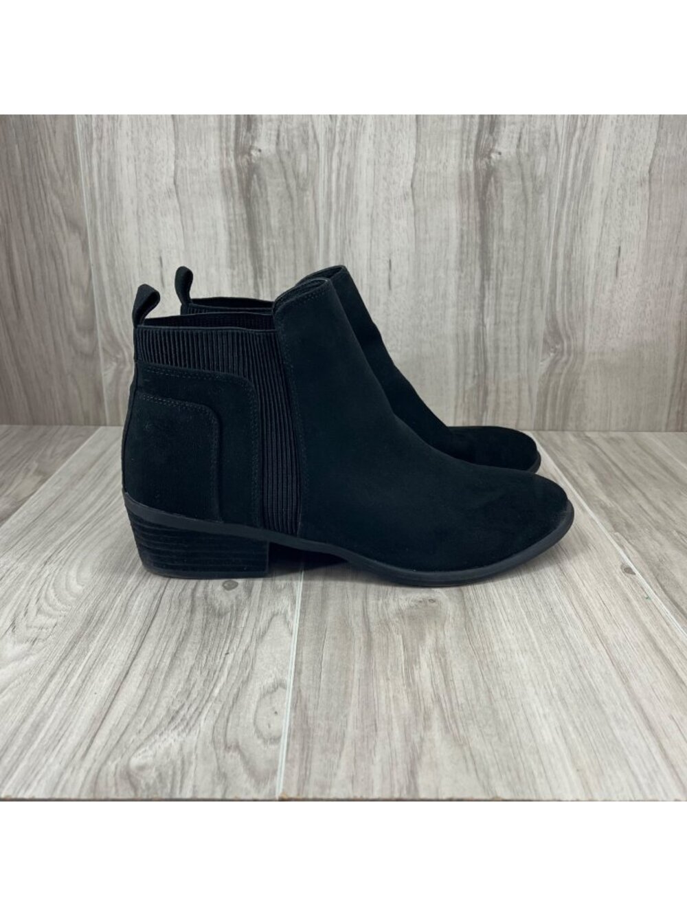 Mia Ankle Boots Womens 9M Clavin Black Faux Suede Slip On Chelsea Boots